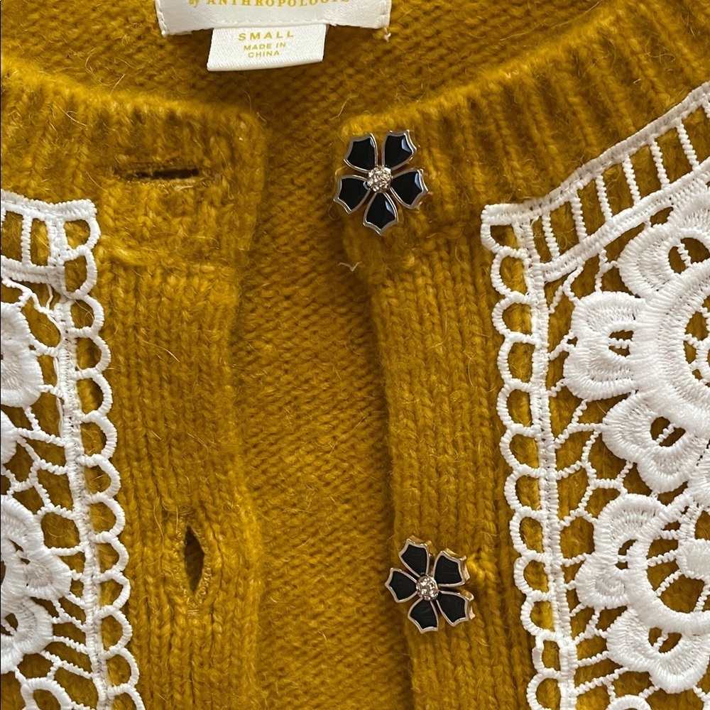 Anthropologie Maeve Lace Collar Cardigan Sweater - Picture 4 of 7